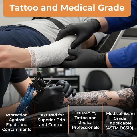 Black Nitrile Gloves 4 Mil Powder Free Latex Free Food Safe Large 100 Count used in tattoo and medical settings