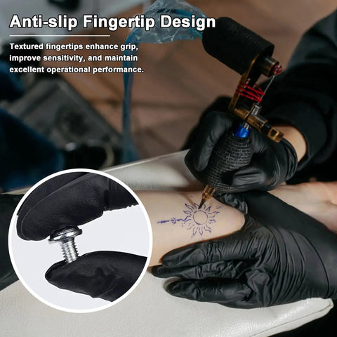 Black 6 Mil Nitrile Gloves Powder Free Chemical Resistant Large 100 Count used in tattooing with anti-slip design