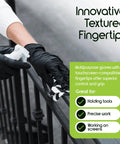 Black Nitrile Disposable Gloves Medium Size Box Of 100 Powder Free Latex Free Medical Exam Cleaning Cooking Safety Gloves Durable Rip Resistant being used to spray cleaner on a railing