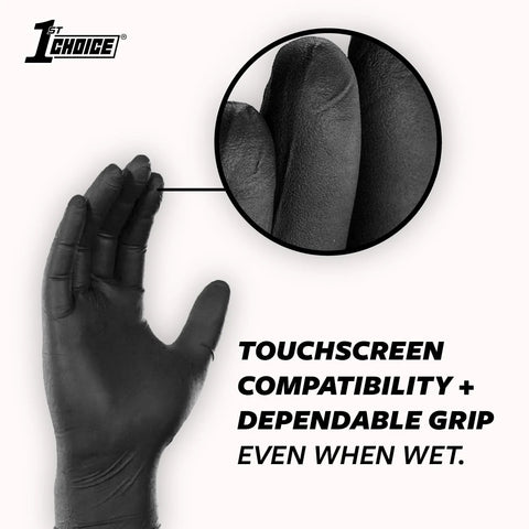 Black Nitrile Gloves 6 Mil Latex Free Powder Free Mechanics Automotive XL with textured grip detail