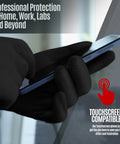8 Mil Powder Free Nitrile Diamond Textured Gloves Heavy Duty XL 100 Pack in use while operating a smartphone, showcasing its touchscreen compatibility.
