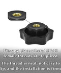 Black Nylon 1/4-20 Inch Hand Tightening Clamping Knobs With Brass Inserts Screw-On Thru Threaded 6-Star Knob Nuts Detail