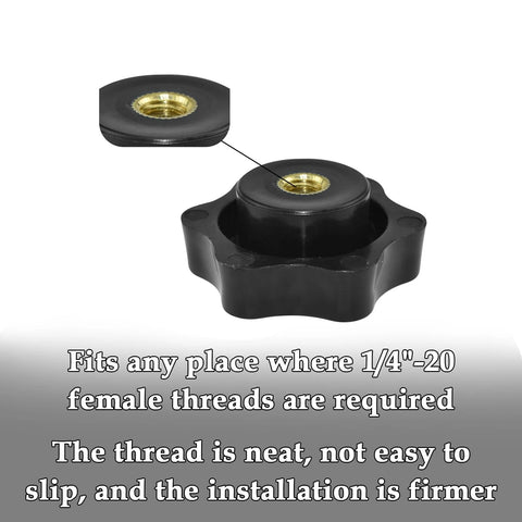 Black Nylon 1/4-20 Inch Hand Tightening Clamping Knobs With Brass Inserts Screw-On Thru Threaded 6-Star Knob Nuts Detail