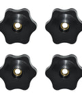 Black Nylon 1/4-20 Inch Hand Tightening Clamping Knobs With Brass Inserts Screw-On Thru Threaded 6-Star Knob Nuts Set of 4