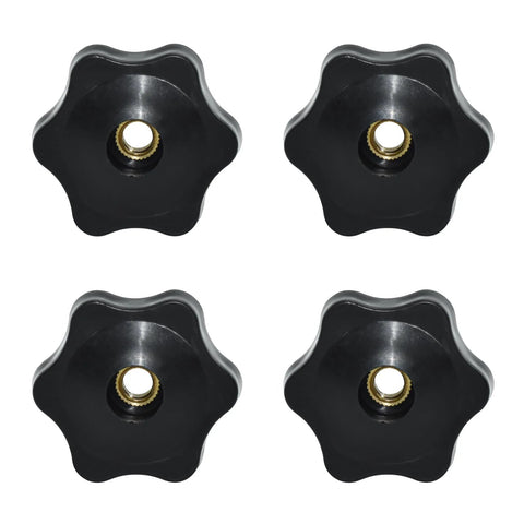 Black Nylon 1/4-20 Inch Hand Tightening Clamping Knobs With Brass Inserts Screw-On Thru Threaded 6-Star Knob Nuts Set of 4