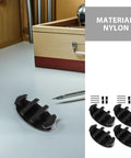 Front view: four black nylon boat cleats with screws; marine-grade deck hardware for kayak, canoe, and small boats