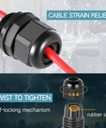 Close-up of 200 Pack Half Inch NPT Black Nylon Cable Glands IP68 Waterproof Adjustable Locknut for Cable Strain Relief