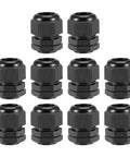 10 black M25x1.5 Cable Gland Waterproof Nylon Joint With Locknut and Washer, 12mm-15mm Wire Hole, for electrical boxes and enclosures