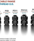 All In One 25 Pack Waterproof Nylon Cable Glands Kit Fits PG7 PG9 PG11 PG13.5 And PG16 Wire Seals For Outdoor Lighting