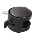 Eight Pack 1.5 Inch Black Nylon Plastic Castor Replacement Wheels For Furniture With 5/16 Inch Threaded Stem And Brake, side view