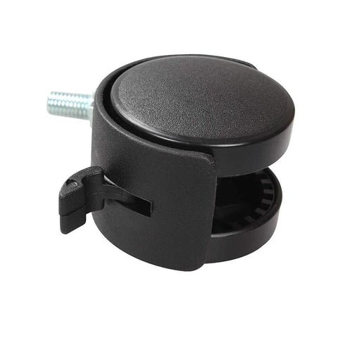 Eight Pack 1.5 Inch Black Nylon Plastic Castor Replacement Wheels For Furniture With 5/16 Inch Threaded Stem And Brake, side view