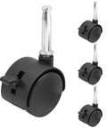 4pcs 1.5 Inch Swivel Caster Wheels with M8 Grip Neck Stem and Brake Heavy Duty Black Nylon Replacement Casters for Furniture