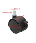 Eight Pack 1.5 Inch Black Nylon Plastic Castor Replacement Wheels For Furniture With 5/16 Inch Threaded Stem And Brake
