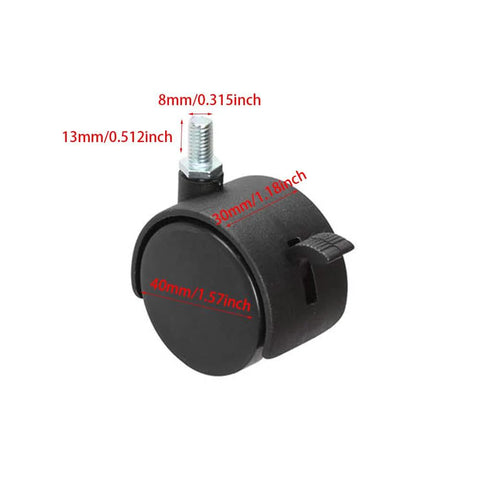 Eight Pack 1.5 Inch Black Nylon Plastic Castor Replacement Wheels For Furniture With 5/16 Inch Threaded Stem And Brake