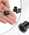 Hand holding black Durable Nylon Flanged Sleeve Bearings Set 12 Pack Self Lubricating Plastic Bushings, compact and lightweight
