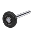 Close-up of a nylon garage door roller with 2-inch black wheel, 4-inch stem, and 6200-2RS bearings for quiet, durable operation.