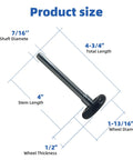 Product size diagram of 10 Pack Black Nylon Garage Door Rollers With 2 Inch Wheels And 4 Inch Rods Quiet Durable Featuring 6200ZZ Bearings