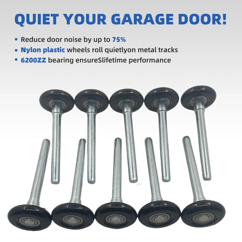 10 Pack Black Nylon Garage Door Rollers With 2 Inch Wheels And 4 Inch Rods Quiet Durable Featuring 6200ZZ Double Sealed Bearings