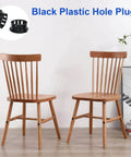 Eight Size Nylon Hole Plugs Set 135 Pieces Black Round Hole Covers installed on wooden chair legs