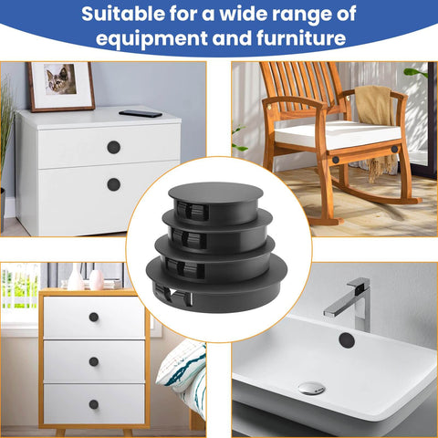 Nylon Hole Plugs Set 30Pcs With Four Sizes 1-1/2 In, 1-3/4 In, 2 In, 2-3/8 In Round Snap-In Locking Hole Covers End Caps For Furniture Cabinets Kitchen Doors Shelves Black