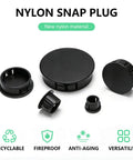 210-Piece Black Screw Hole Plugs Set, Nylon Plastic Round Hole End Caps for furniture and cabinets, assorted sizes displayed