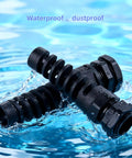 Eight Piece Black Nylon IP68 Waterproof Cable Gland Set With Gaskets And Spiral Flexible Joint Locknut for NPT Cables in water