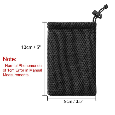 Black Nylon Mesh Drawstring Bag, 5 x 3.5 Inch Small Storage Pouch String Bags for Mini Stuff MP3 Charger Earphone Key, 3pcs Travel Kit Organizer
