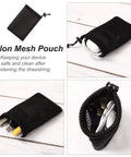 Nylon Mesh Drawstring Bag, 5 x 3.5 Inch Small Storage Pouch String Bags for Mini Stuff MP3 Charger Earphone Key, 3pcs Travel Kit Organizer, Black