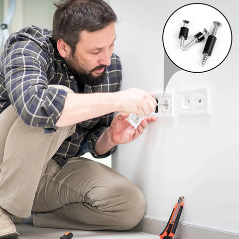 Man installing outlet with 1000 Pcs Black Nylon Round Spacers For M3 And M4 Screws For Electrical Outlet Kit 14 Size Set Durable High Quality