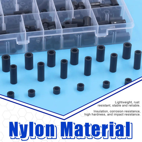 Assorted Nylon Round Spacers Kit For M3 M4 M5 M6 Screws With 270 Pieces And Clear Storage Case White Spacers Displayed