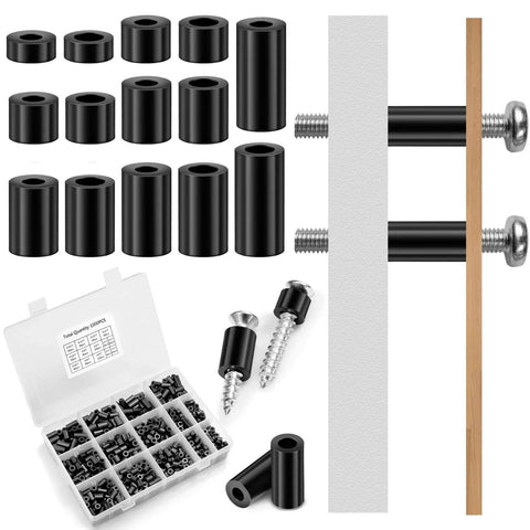 1000 Pcs Black Nylon Round Spacers For M3 And M4 Screws For Electrical Outlet Kit 14 Size Set shown with organizer box