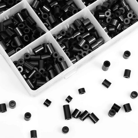 1000 Pcs Black Nylon Round Spacers For M3 And M4 Screws For Electrical Outlet Kit shown in labeled storage box