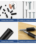 250 Pcs Black Nylon Round Spacer Assortment Kit With 12 Lengths 3mm To 35mm For M6 Screws ID 6mm OD 11mm Non Threaded Plastic Spacers KWOKWEI Outlet Screw Spacers For Electronics And Electrical Projects displayed with various screws and close-up views of spacers.