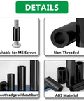 Image showing details of the 120 Pieces Black Nylon Spacers Kit Non Threaded Round Plastic Spacers for M6 screws and DIY projects.