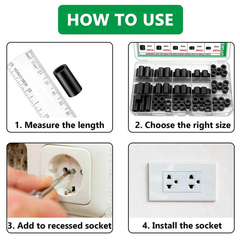 Instructions for using 120 Pieces Black Nylon Spacers Kit Non Threaded Round Plastic Spacers for switch receptacles