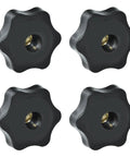 Black Nylon 1/4-20 Inch Hand Tightening Clamping Knobs With Brass Inserts Screw-On Thru Threaded 6-Star Knob Nuts Set Of 4
