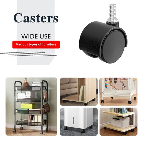 2 Inch Furniture Casters Set Of 4 With 5/16 Inch Threaded Stems Nylon Wheels Black Swivel Casters in various furniture setups