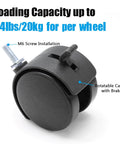 4pcs 2 Inch Swivel Caster Wheels with M6 Threaded Stem and Brake Heavy Duty Black Nylon Replacement Casters with brake close-up.