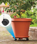 Clay pot on caster platform with inset of 4pcs 2 Inch Swivel Caster Wheels with M8 Grip Neck Stem Heavy Duty Black Nylon Replacement Casters.
