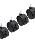 4pcs 2 Inch Swivel Caster Wheels with M6 Threaded Stem and Brake Heavy Duty Black Nylon Replacement Casters in a row