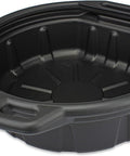 Oil Drain Pan 2 Gallon Capacity Black Plastic Anti Splash Lip Drip Catcher For Motor Oil Gasoline And Antifreeze Durable Recyclable Polyethylene Tray With Anti Splash Curled Edge For Easy Spill Prevention shown from top angle