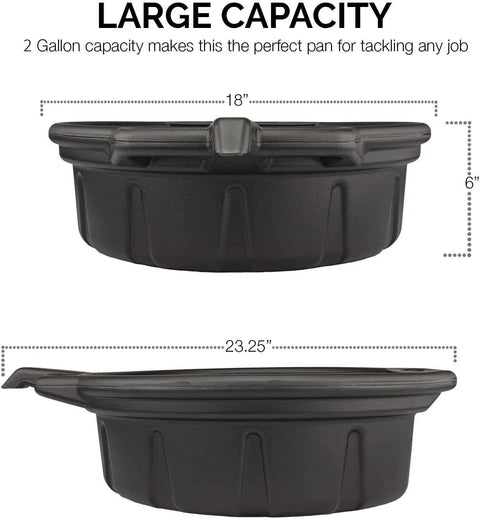 Oil Drain Pan 2 Gallon Capacity Black Plastic Anti Splash Lip Drip Catcher For Motor Oil Gasoline And Antifreeze