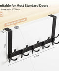 Over the Door Towel Rack with 15 Triple Hooks Black Metal shown on standard door