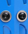 Close-up of 20 Pieces 1/4-20 Button Head Socket Cap Screws in 304 Stainless Steel 18-8 Black Oxide installed in blue surface