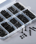 1001Pcs M2.5 Screws Kit With Hex Socket Head Cap Screws Nuts And Washers 4 To 20mm 12.9 Grade Black Oxide in storage box