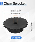 Size 25 Roller Chain Sprocket For ISO 04C Chain 24 Tooth Six Millimeter Bore C45 Carbon Steel With Black Oxide Finish