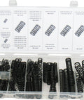114 Piece Black Oxide Finish Compression Spring Assortment With 29 Sizes In A PP Storage Case Including Chart On Lid For Quick Identification