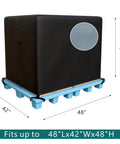 Heavy Duty Water Resistant Pallet Cover With 420D Oxford PU Coated Fabric on pallet, dimensions 48Lx42Wx48H inches