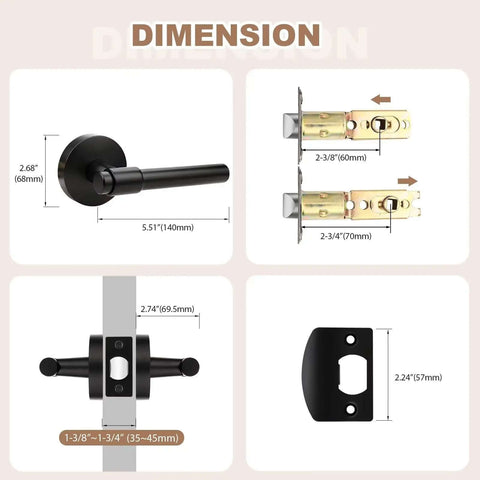 Dimensions of Black Passage Door Handles Three Pack Heavy Duty Reversible Non Locking Lever For Interior Doors with Adjustable Latch