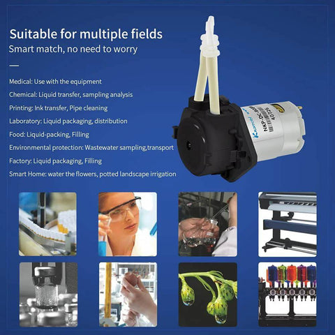 black NKP small peristaltic pump 12V DC long service life liquid dosing pump for aquarium DIY lab analytical 2mm ID x 4mm OD with BPT tube